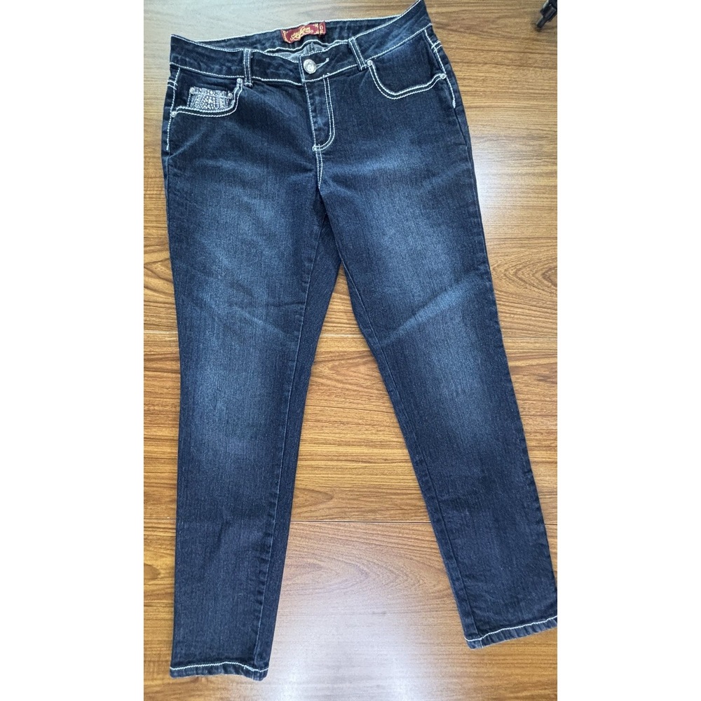 One 5‎ One Denim Jeans Womens Size 10 Dark Wash 90s Embellished Rhinestone - Picture 2 of 11